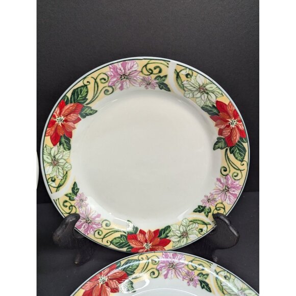 Home Essentials Stoneware Poinsettia Scroll 7" Bread Plate Replacement Set of 4 - Picture 3 of 9